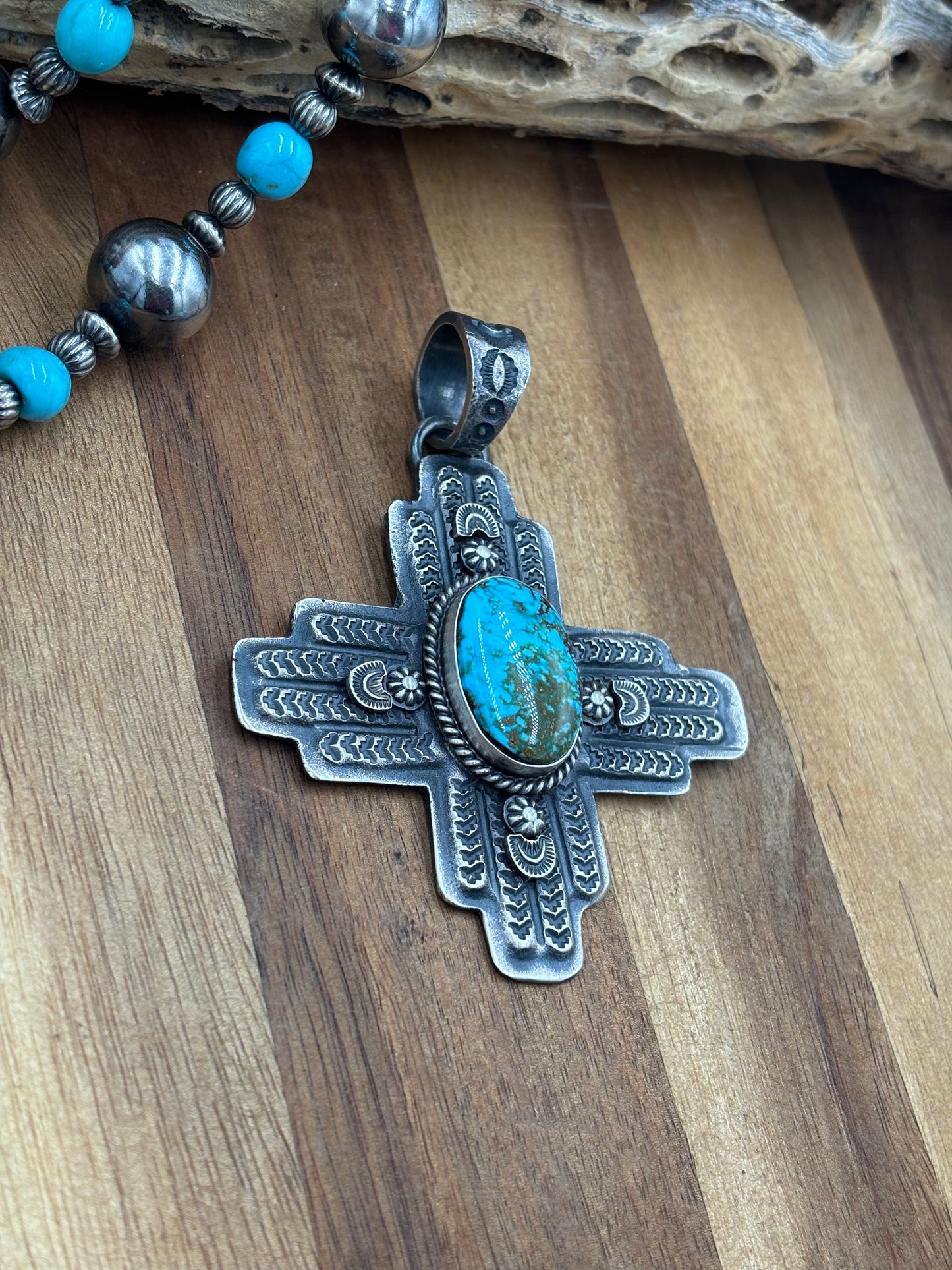 Webbed Kingman Zia Pendant by Kevin Billah, Navajo