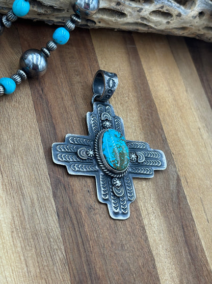 Webbed Kingman Zia Pendant by Kevin Billah, Navajo