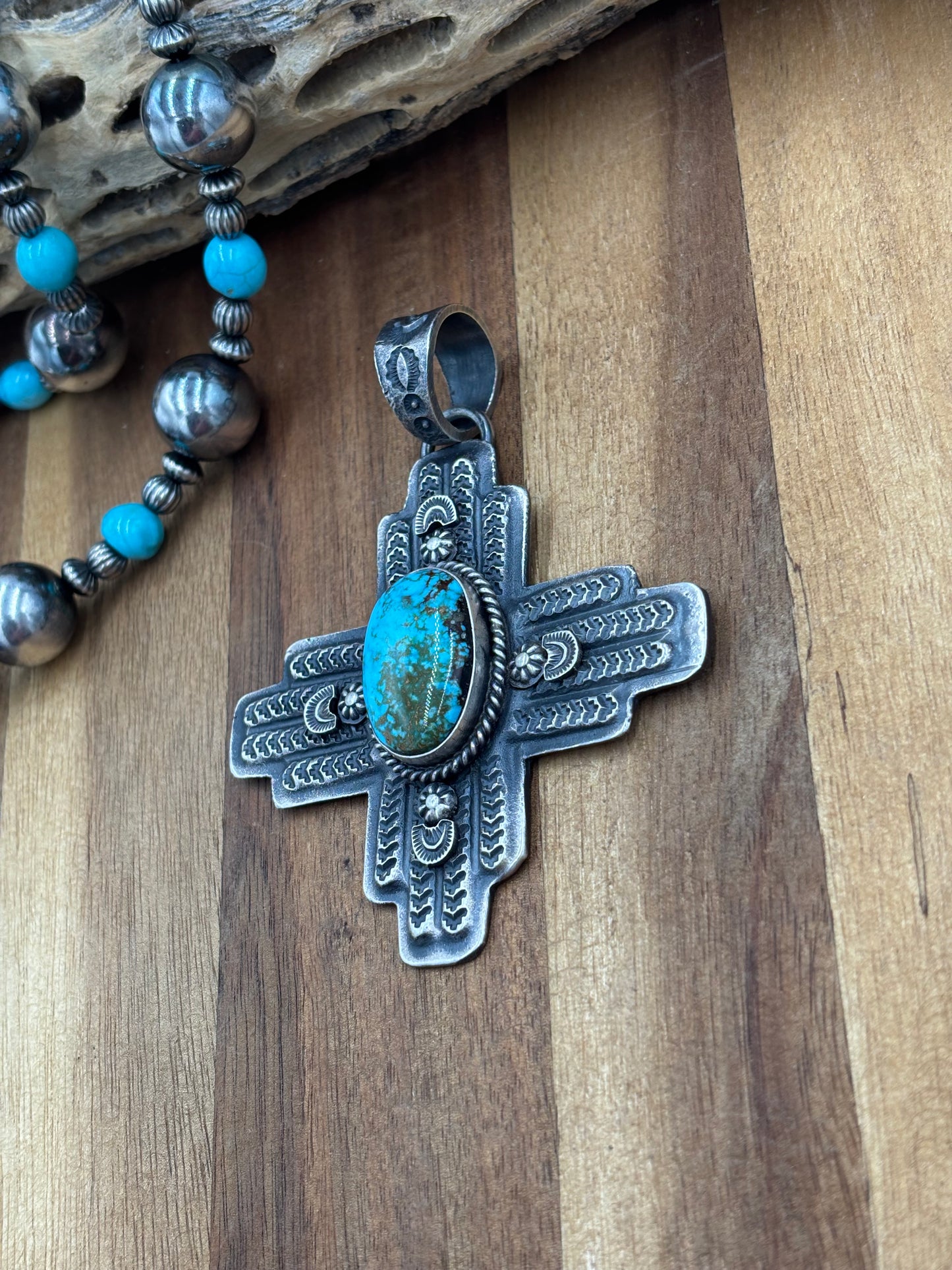 Webbed Kingman Zia Pendant by Kevin Billah, Navajo