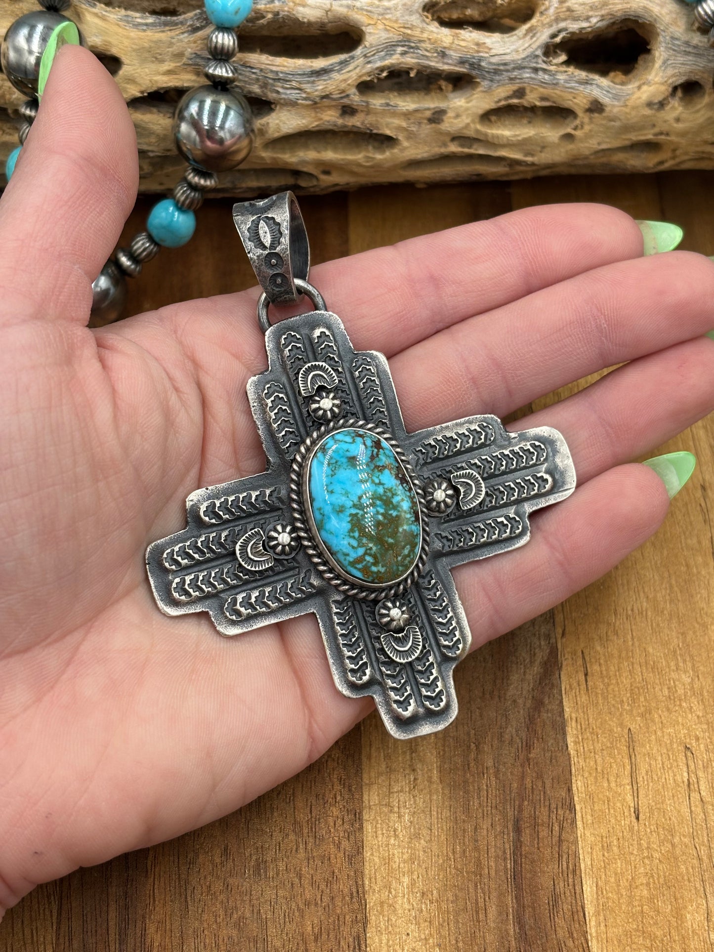 Webbed Kingman Zia Pendant by Kevin Billah, Navajo