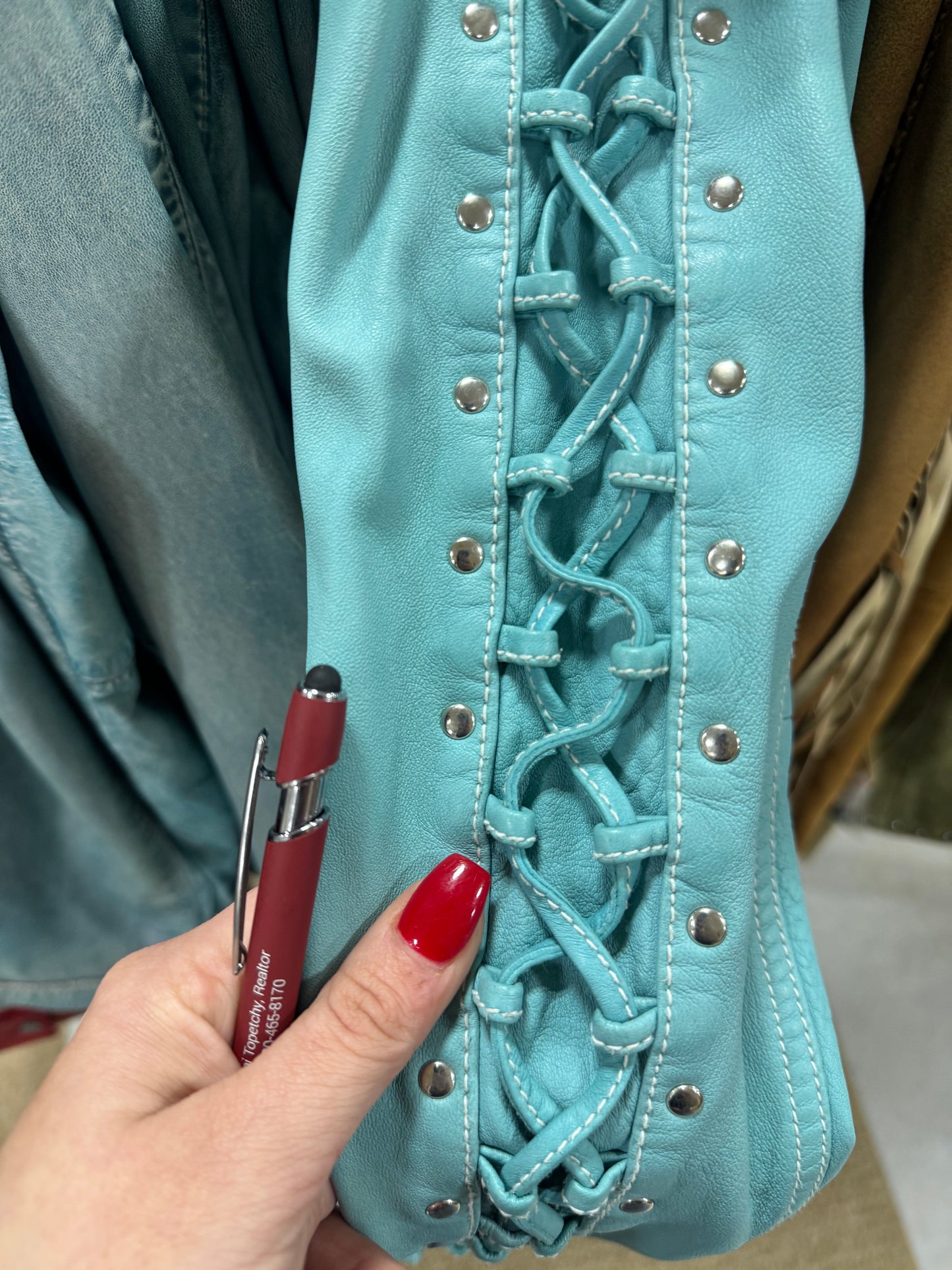 Scully Turquoise Lace Up Leather Jacket