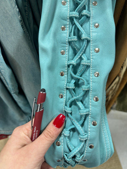 Scully Turquoise Lace Up Leather Jacket