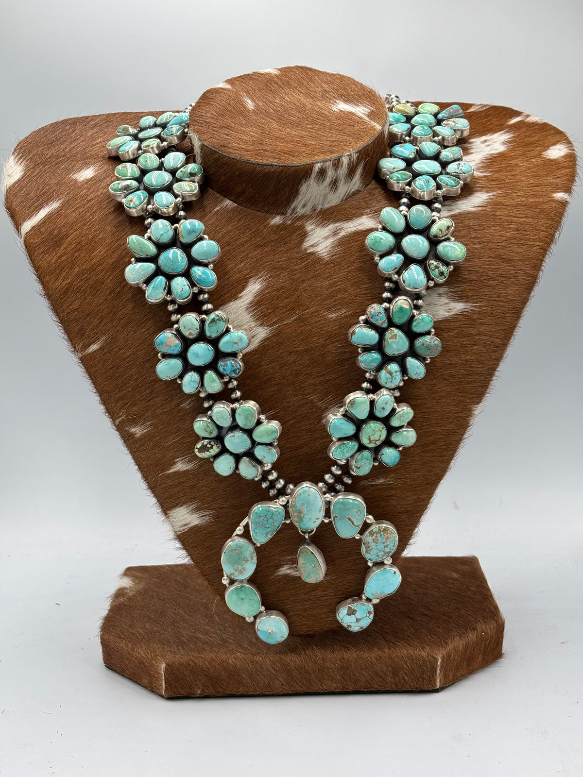 Carico Lake #102-11 Turquoise Squash Blossom Set by Ella Peter, Navajo
