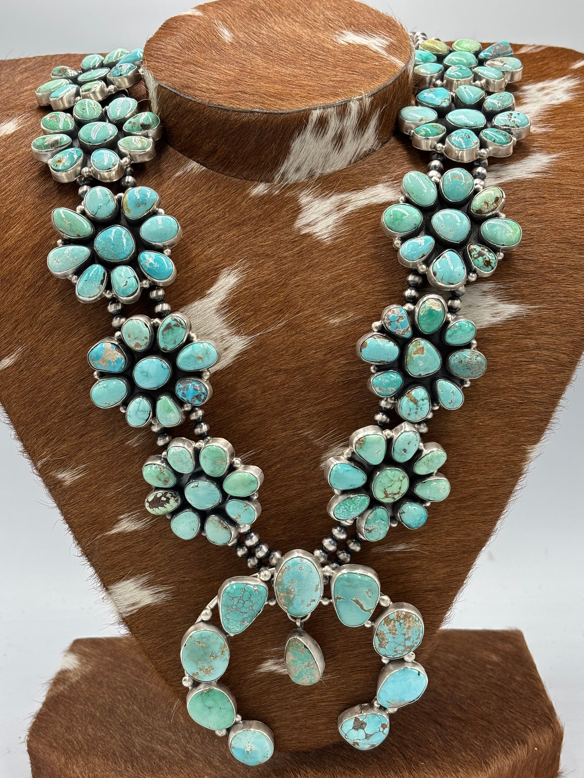 Carico Lake #102-11 Turquoise Squash Blossom Set by Ella Peter, Navajo