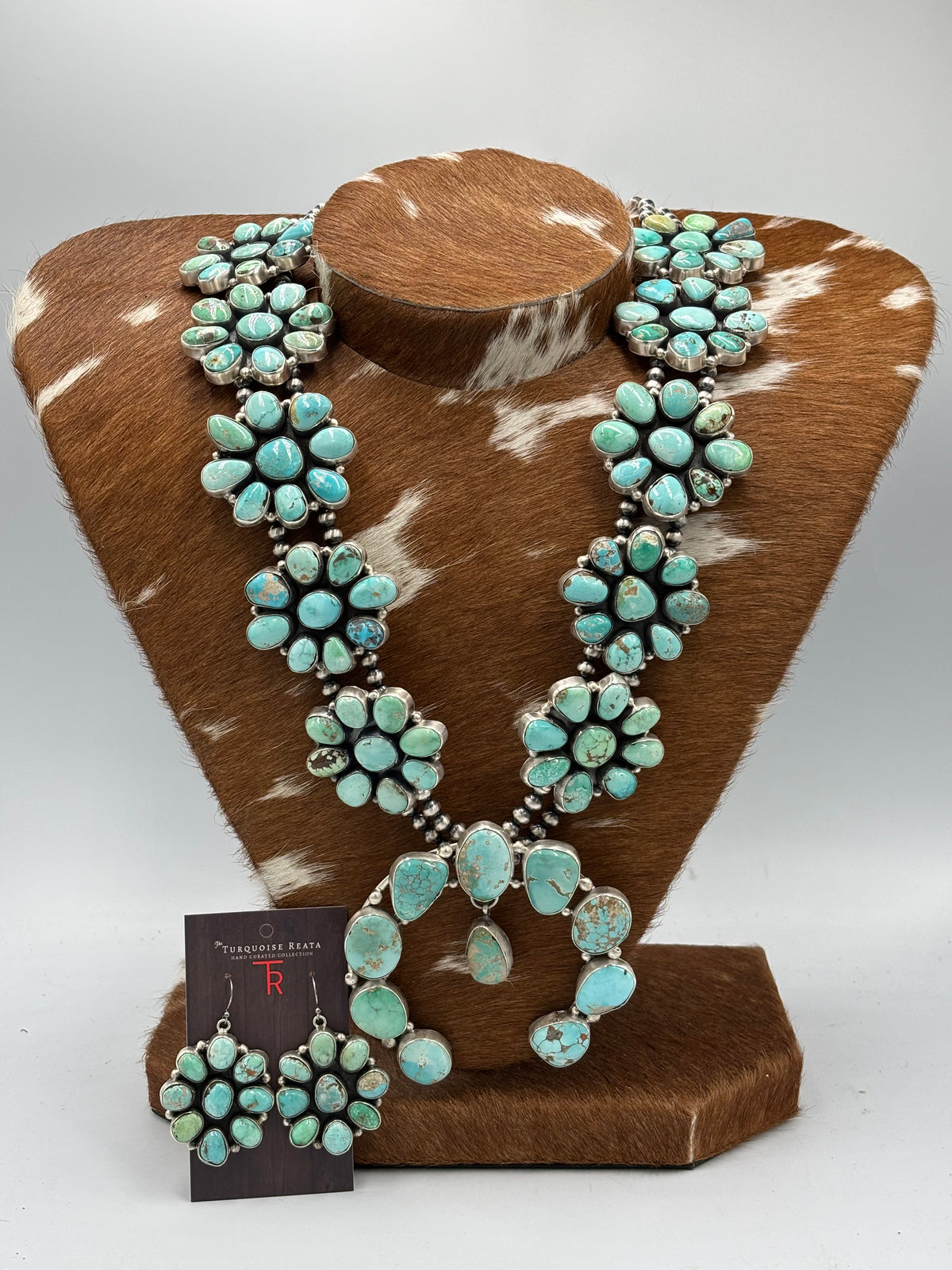 Carico Lake #102-11 Turquoise Squash Blossom Set by Ella Peter, Navajo