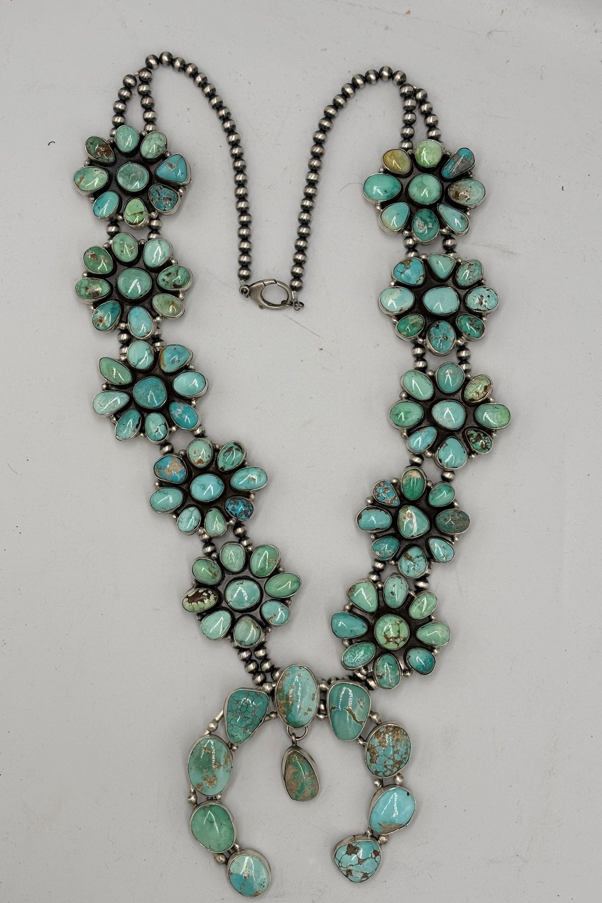 Carico Lake #102-11 Turquoise Squash Blossom Set by Ella Peter, Navajo