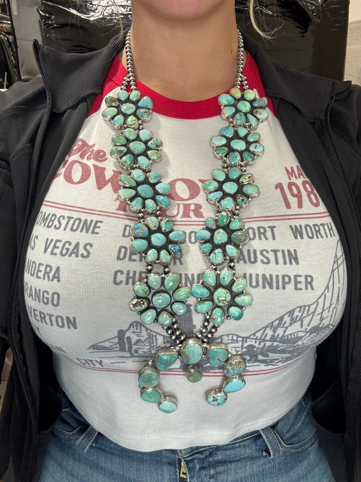 Carico Lake #102-11 Turquoise Squash Blossom Set by Ella Peter, Navajo