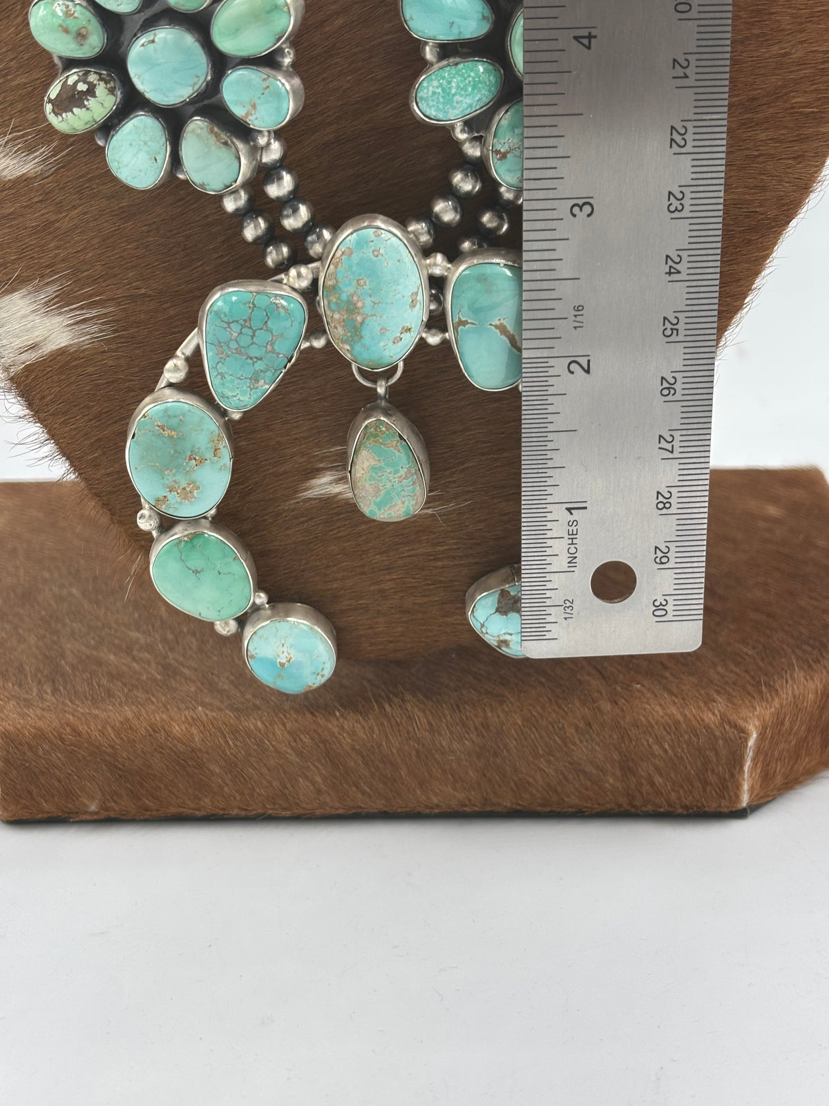 Carico Lake #102-11 Turquoise Squash Blossom Set by Ella Peter, Navajo