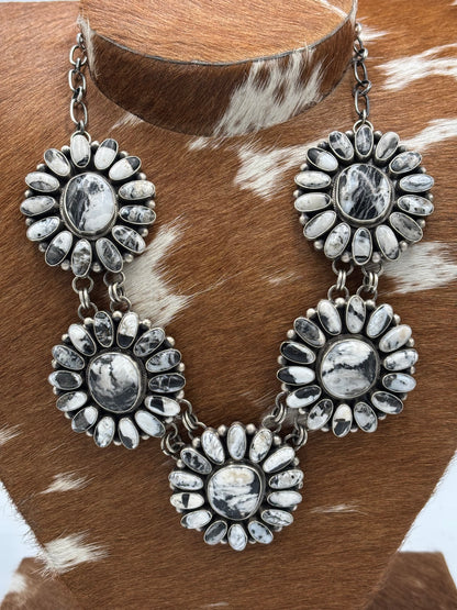 White Buffalo #102-10 Cluster Statement Necklace & Earring Set by Paul Livingston, Navajo