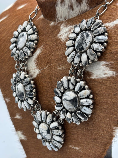 White Buffalo #102-10 Cluster Statement Necklace & Earring Set by Paul Livingston, Navajo