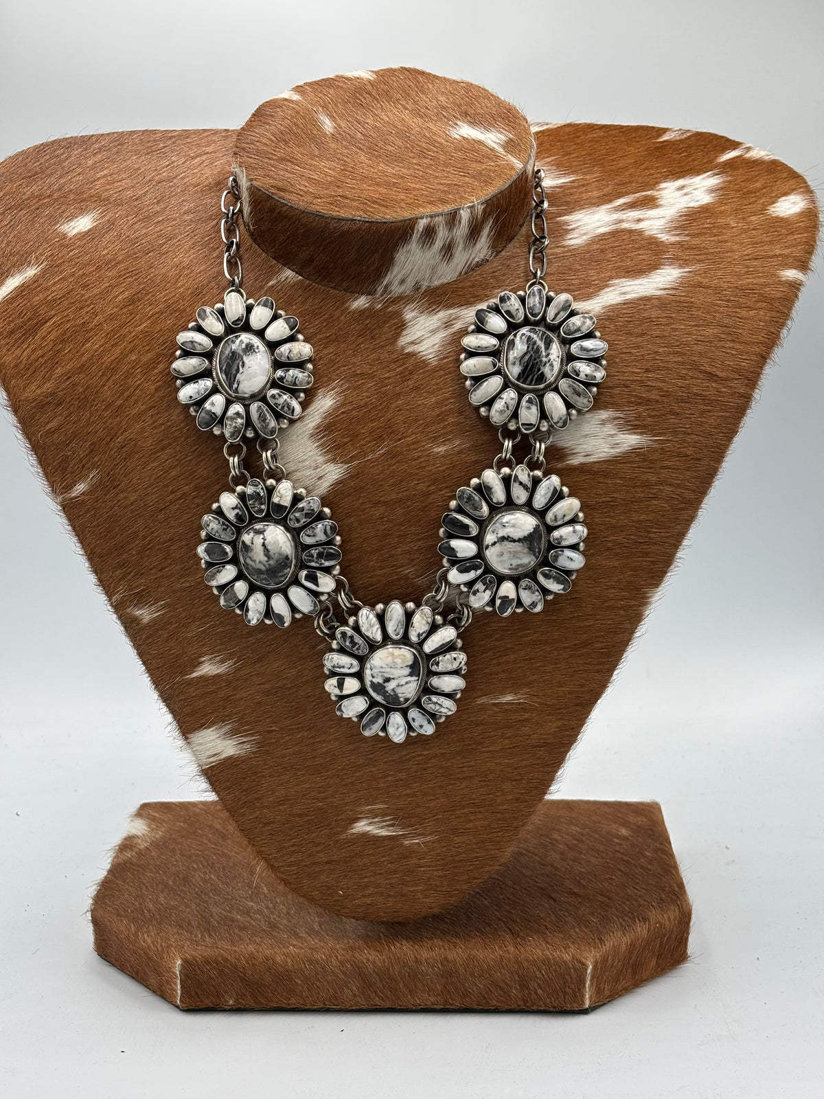 White Buffalo #102-10 Cluster Statement Necklace & Earring Set by Paul Livingston, Navajo
