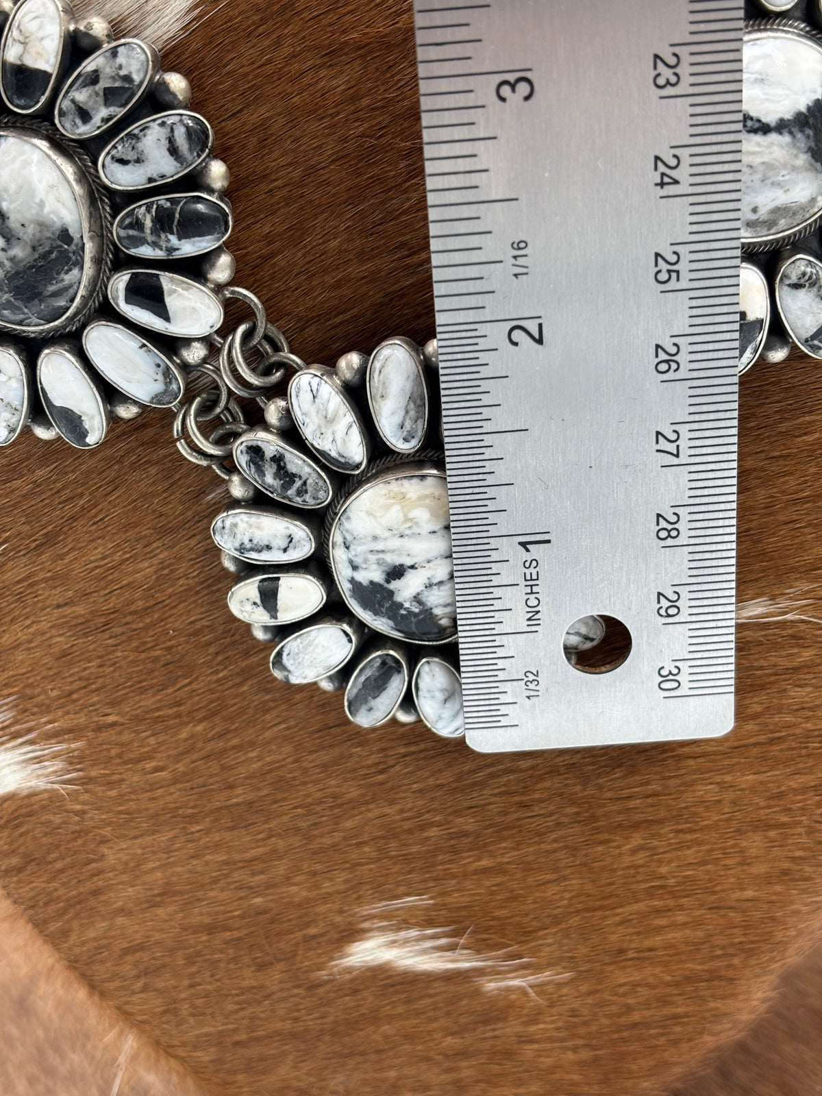 White Buffalo #102-10 Cluster Statement Necklace & Earring Set by Paul Livingston, Navajo