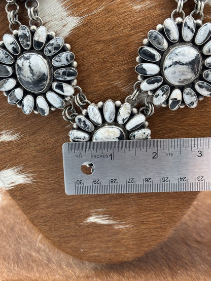 White Buffalo #102-10 Cluster Statement Necklace & Earring Set by Paul Livingston, Navajo