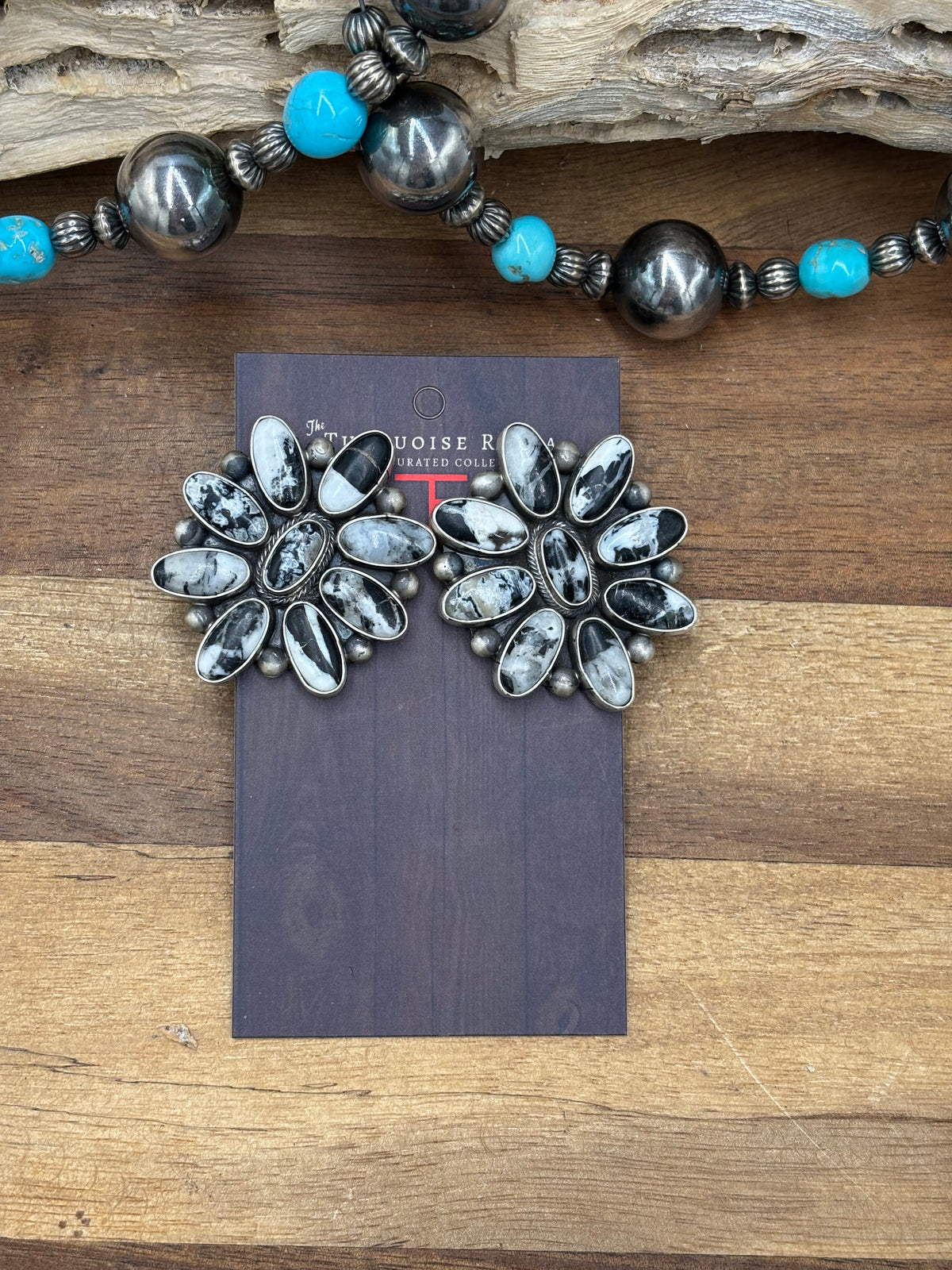 White Buffalo #102-10 Cluster Statement Necklace & Earring Set by Paul Livingston, Navajo