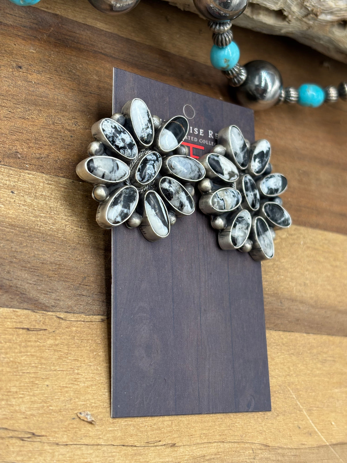 White Buffalo #102-10 Cluster Statement Necklace & Earring Set by Paul Livingston, Navajo