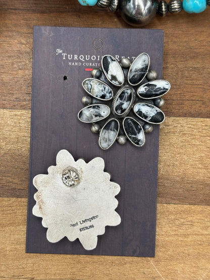 White Buffalo #102-10 Cluster Statement Necklace & Earring Set by Paul Livingston, Navajo