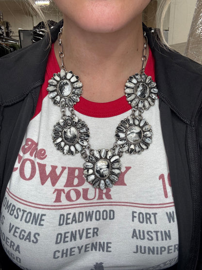 White Buffalo #102-10 Cluster Statement Necklace & Earring Set by Paul Livingston, Navajo