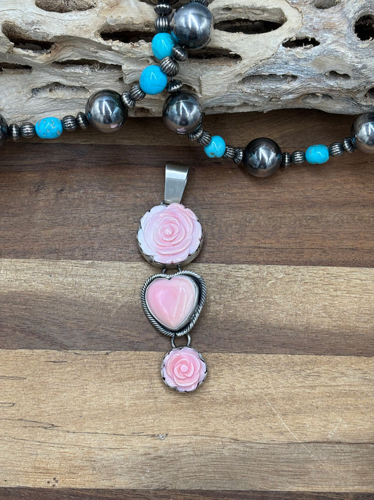 Pink Conch #102-16 Rose Pendant by Paul Livingston, Navajo