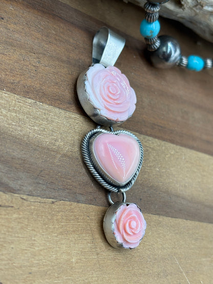 Pink Conch #102-16 Rose Pendant by Paul Livingston, Navajo