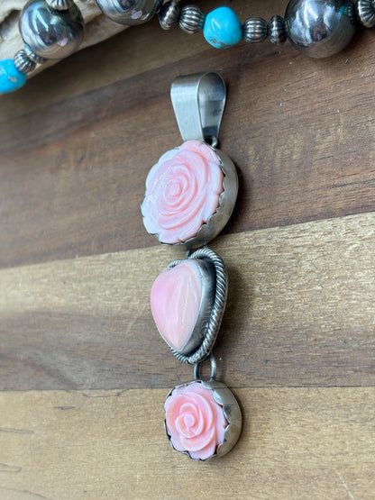 Pink Conch #102-16 Rose Pendant by Paul Livingston, Navajo