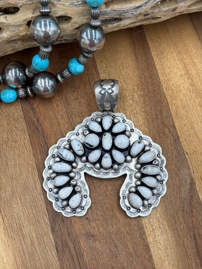 White Buffalo Cluster Naja Pendant by Cordell Platero, Navajo