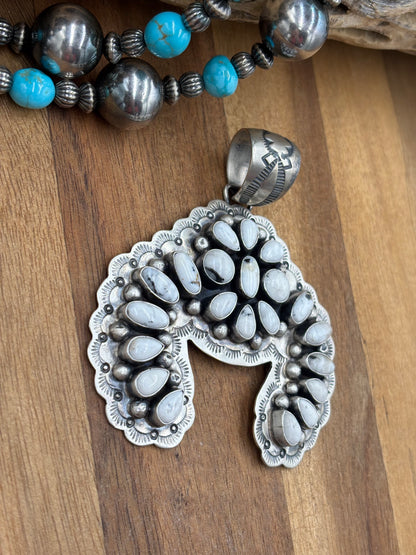 White Buffalo Cluster Naja Pendant by Cordell Platero, Navajo