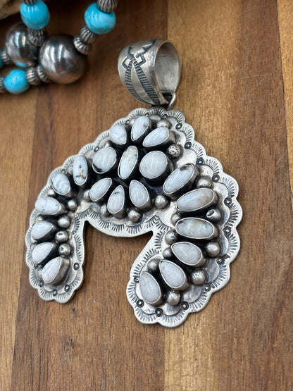 White Buffalo Cluster Naja Pendant by Cordell Platero, Navajo