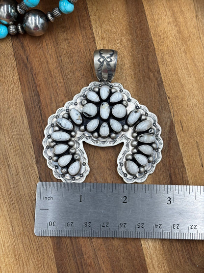 White Buffalo Cluster Naja Pendant by Cordell Platero, Navajo