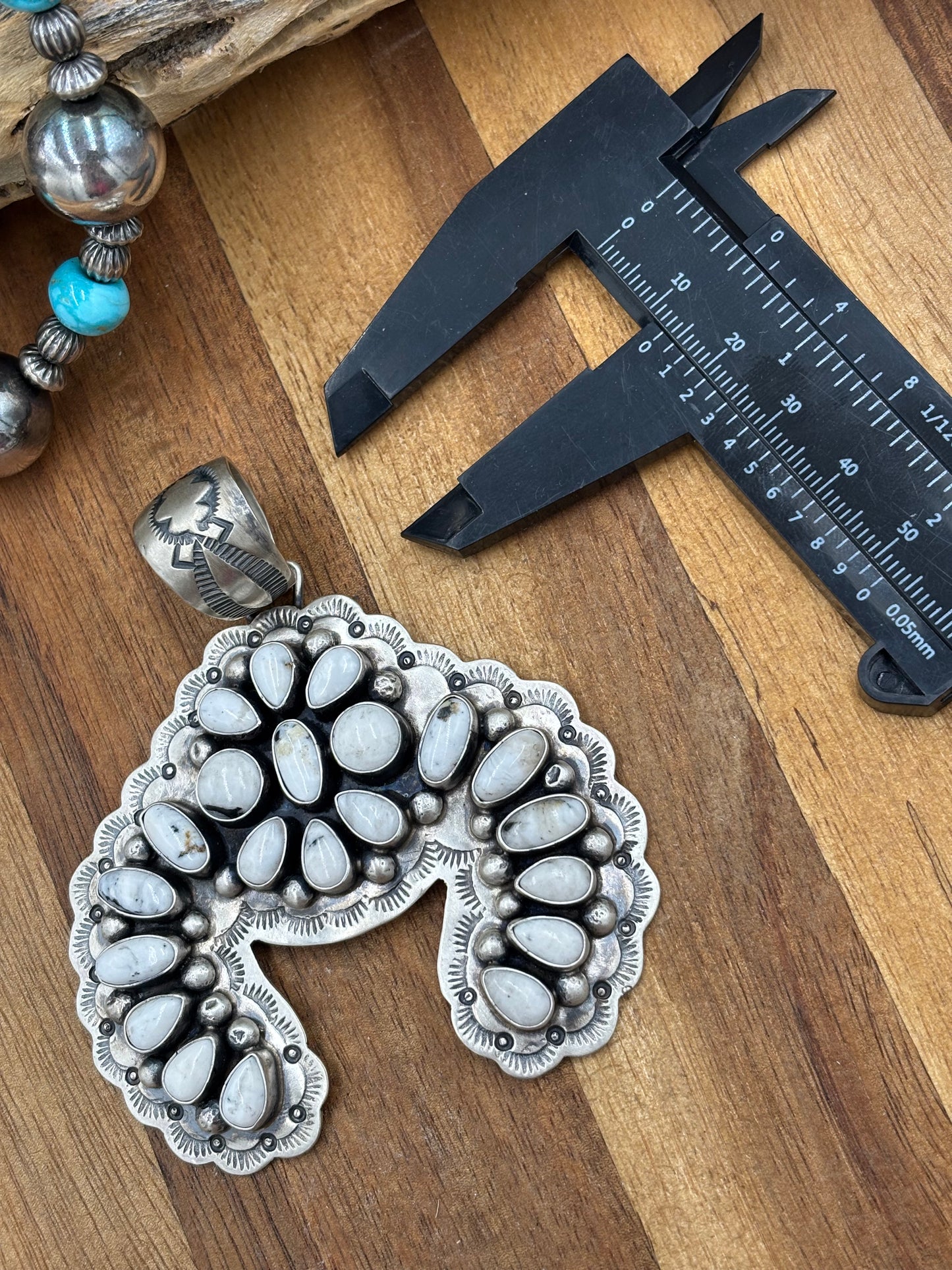White Buffalo Cluster Naja Pendant by Cordell Platero, Navajo