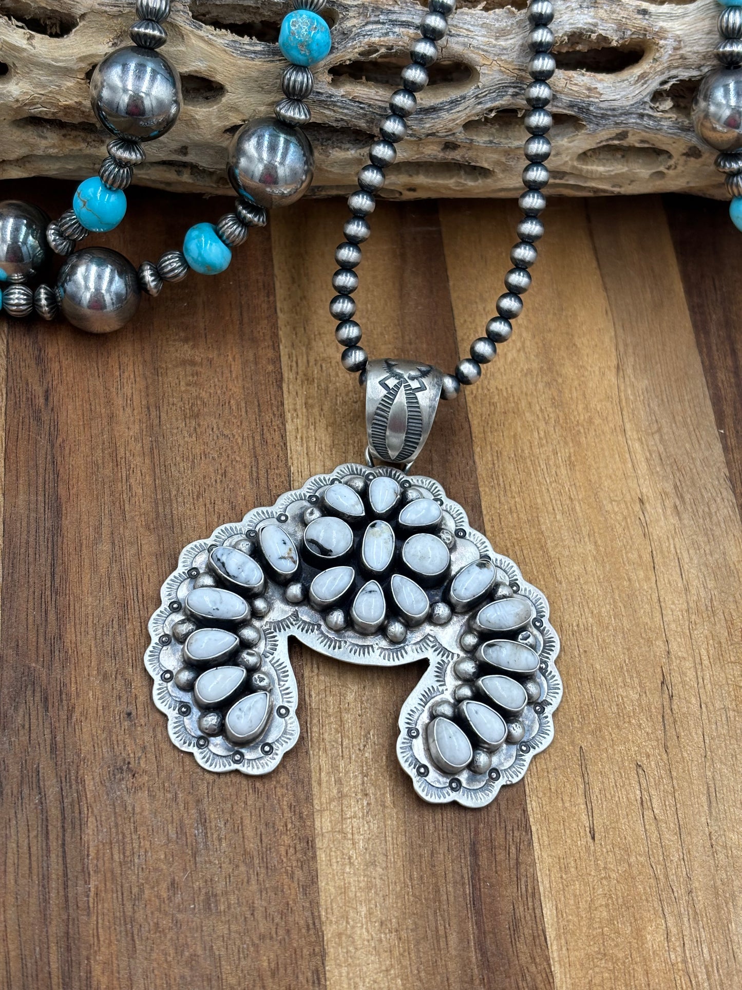 White Buffalo Cluster Naja Pendant by Cordell Platero, Navajo