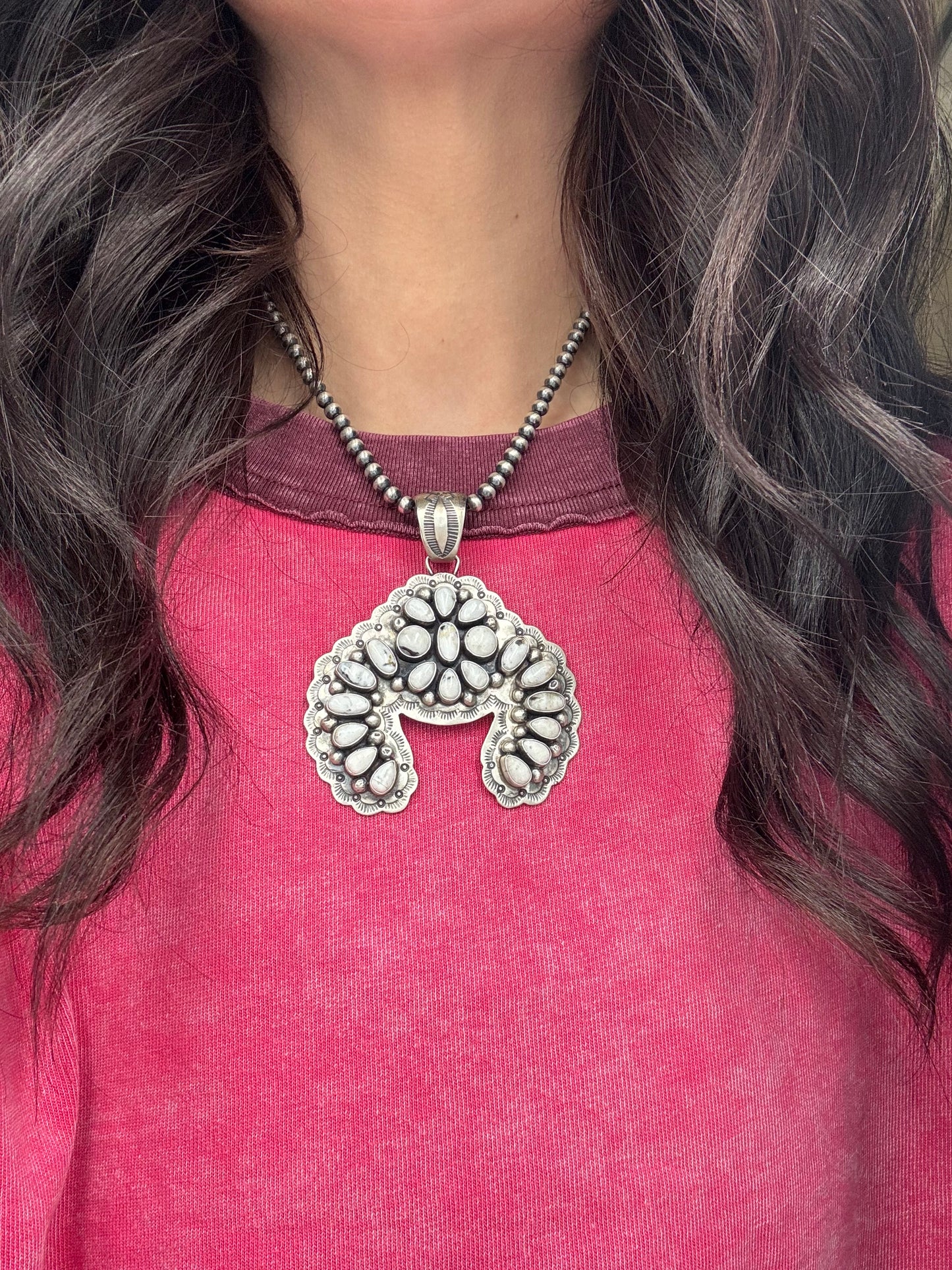 White Buffalo Cluster Naja Pendant by Cordell Platero, Navajo