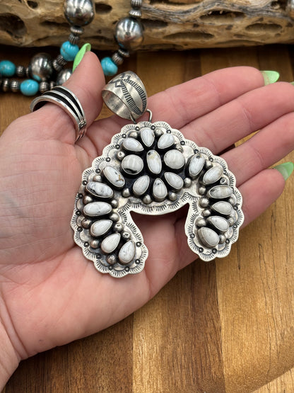 White Buffalo Cluster Naja Pendant by Cordell Platero, Navajo