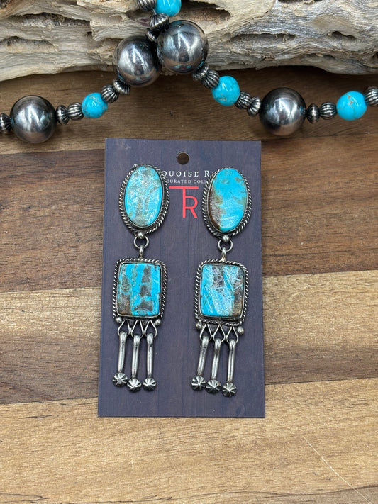 Kingman #108-6 Turquoise Earrings by Jacqueline, Navajo