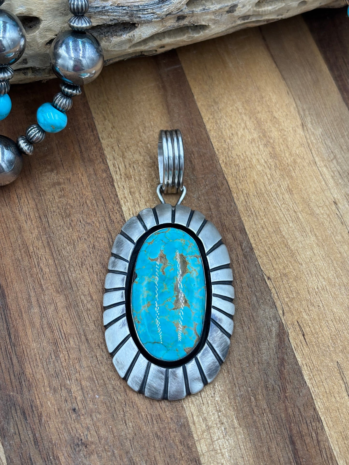 Turquoise Pendant by Jackson Hoskie, Navajo