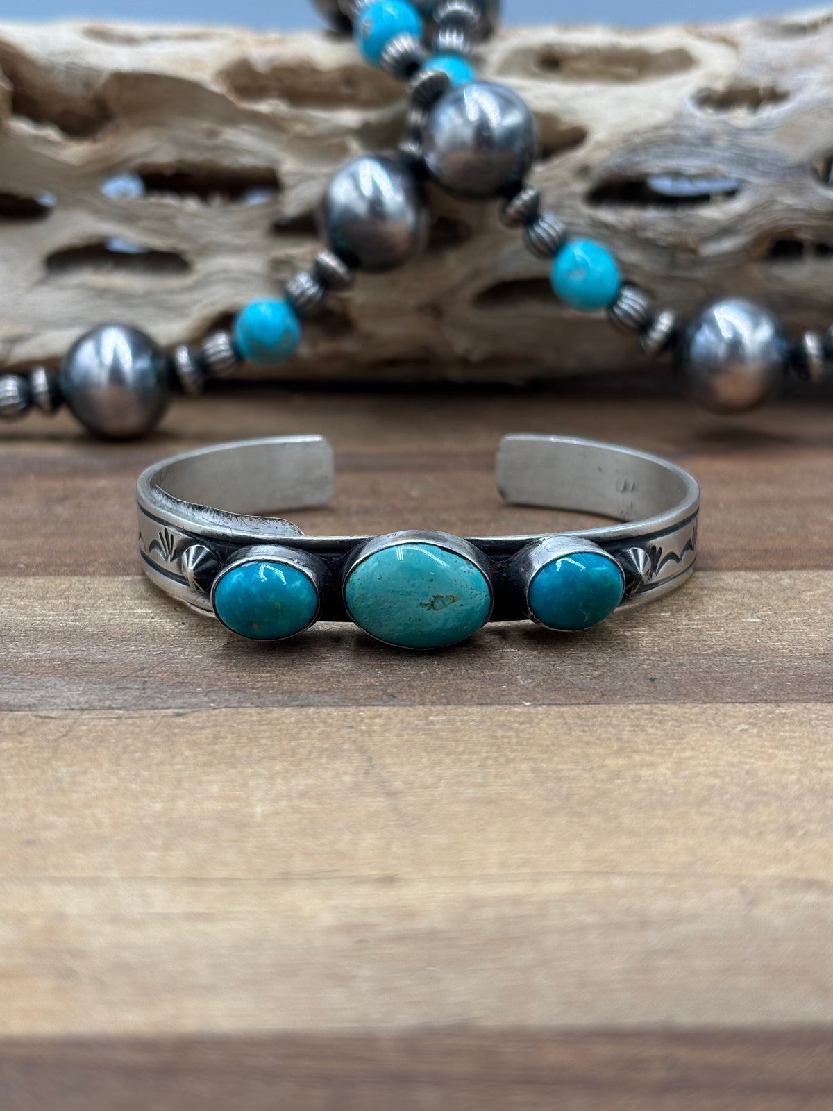 Kingman #108-9 Turquoise Cuff by Rick Enriquez, Navajo