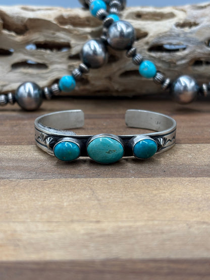 Kingman #108-9 Turquoise Cuff by Rick Enriquez, Navajo