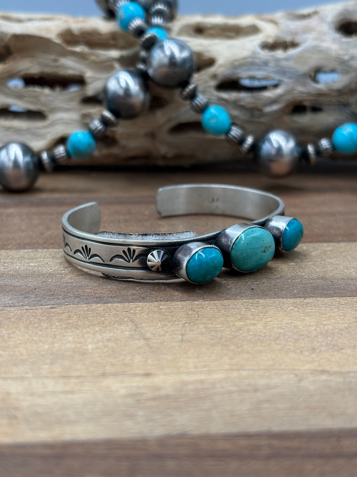 Kingman #108-9 Turquoise Cuff by Rick Enriquez, Navajo
