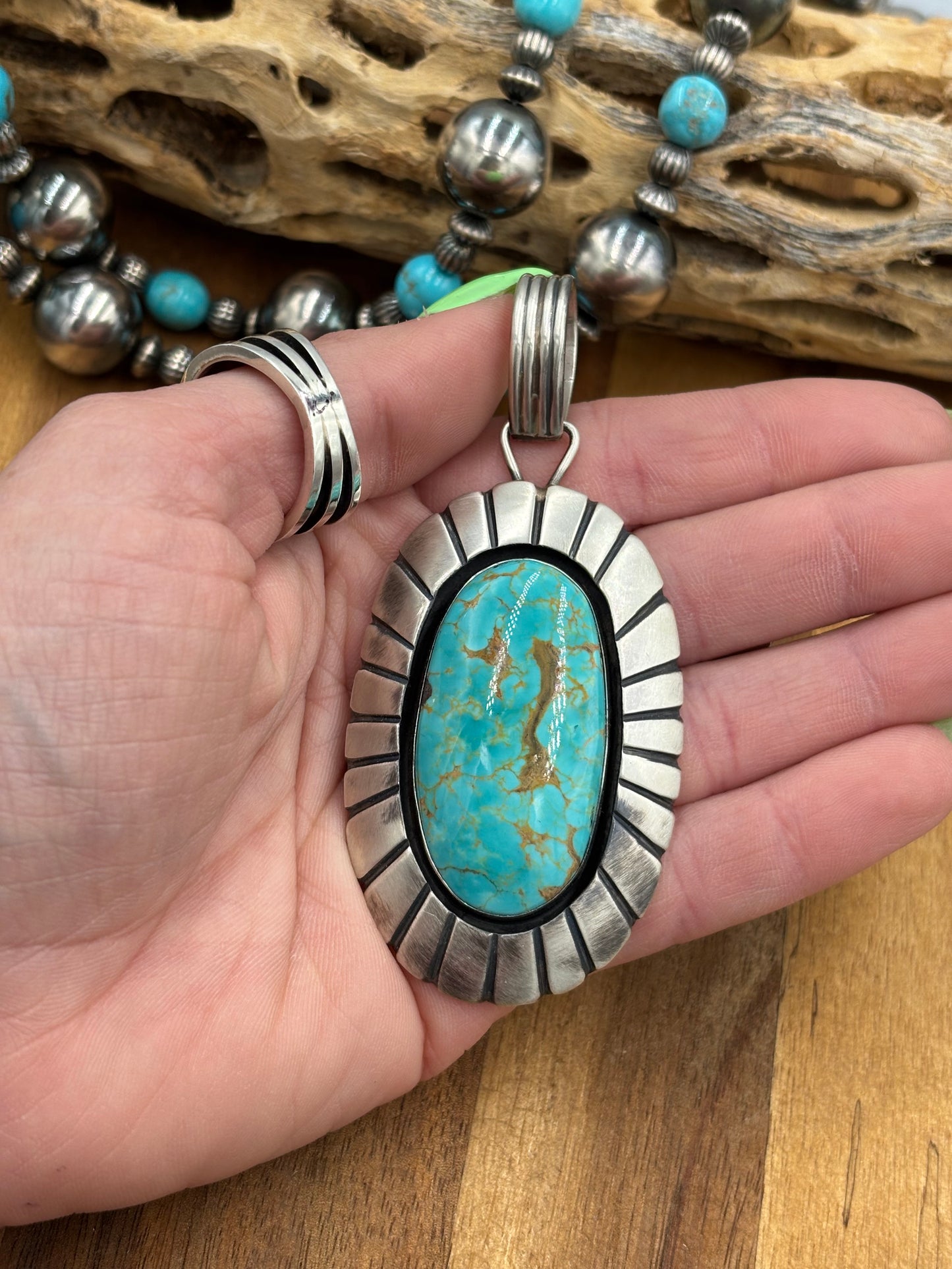 Turquoise Pendant by Jackson Hoskie, Navajo