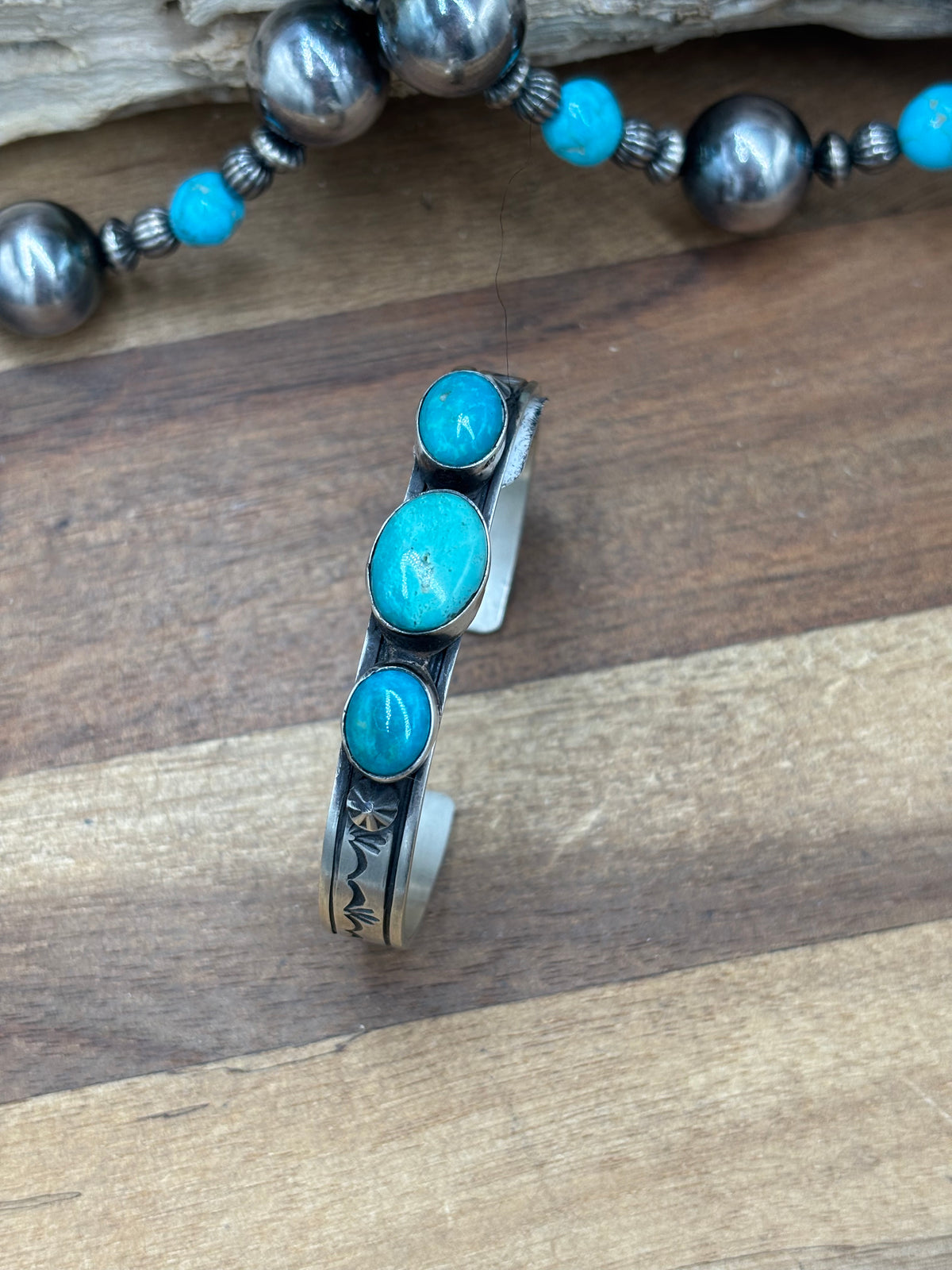 Kingman #108-9 Turquoise Cuff by Rick Enriquez, Navajo