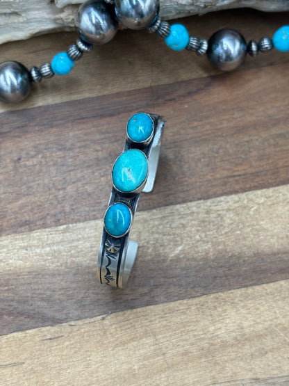 Kingman #108-9 Turquoise Cuff by Rick Enriquez, Navajo