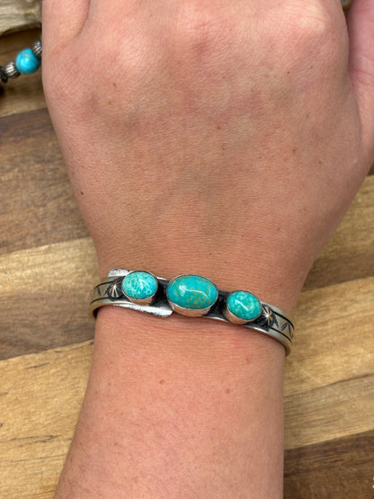 Kingman #108-10 Turquoise Cuff by Donovan Skeet, Navajo