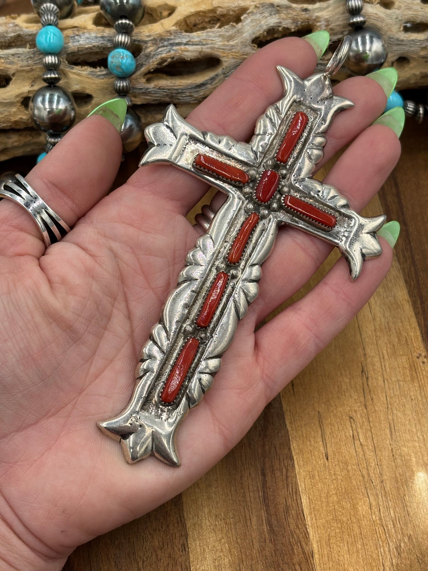 Coral Cross by G&L Leekity, Navajo