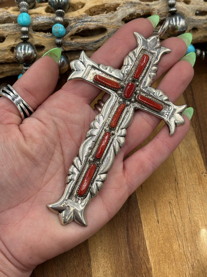 Coral Cross by G&L Leekity, Navajo