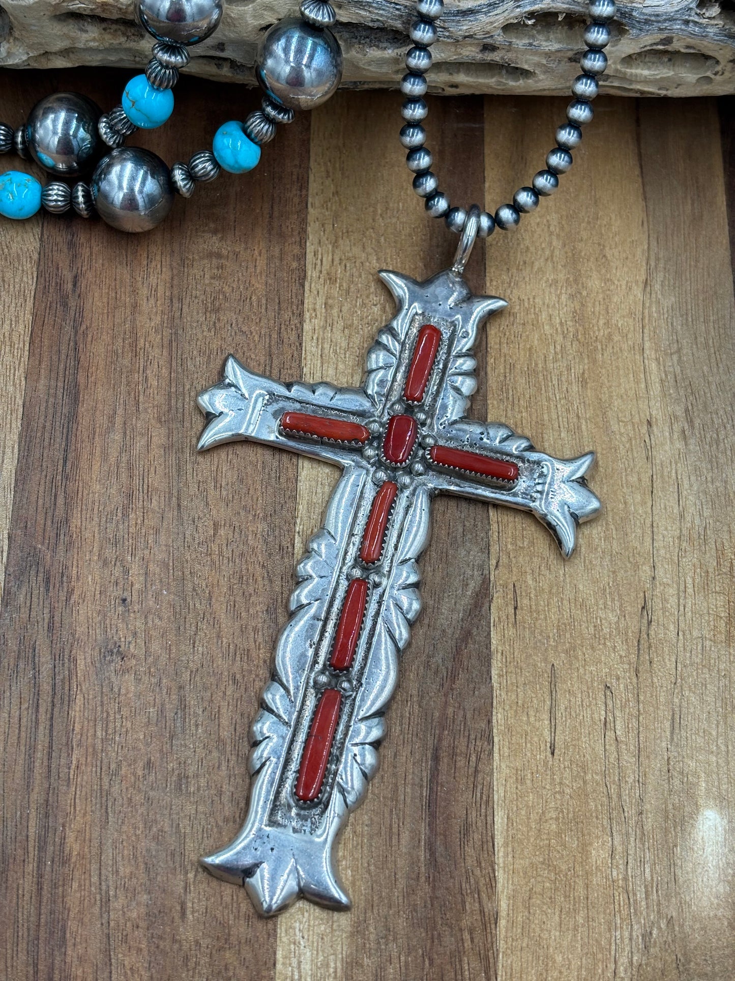Coral Cross by G&L Leekity, Navajo