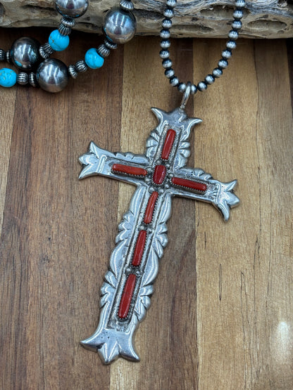 Coral Cross by G&L Leekity, Navajo