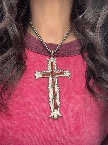 Coral Cross by G&L Leekity, Navajo