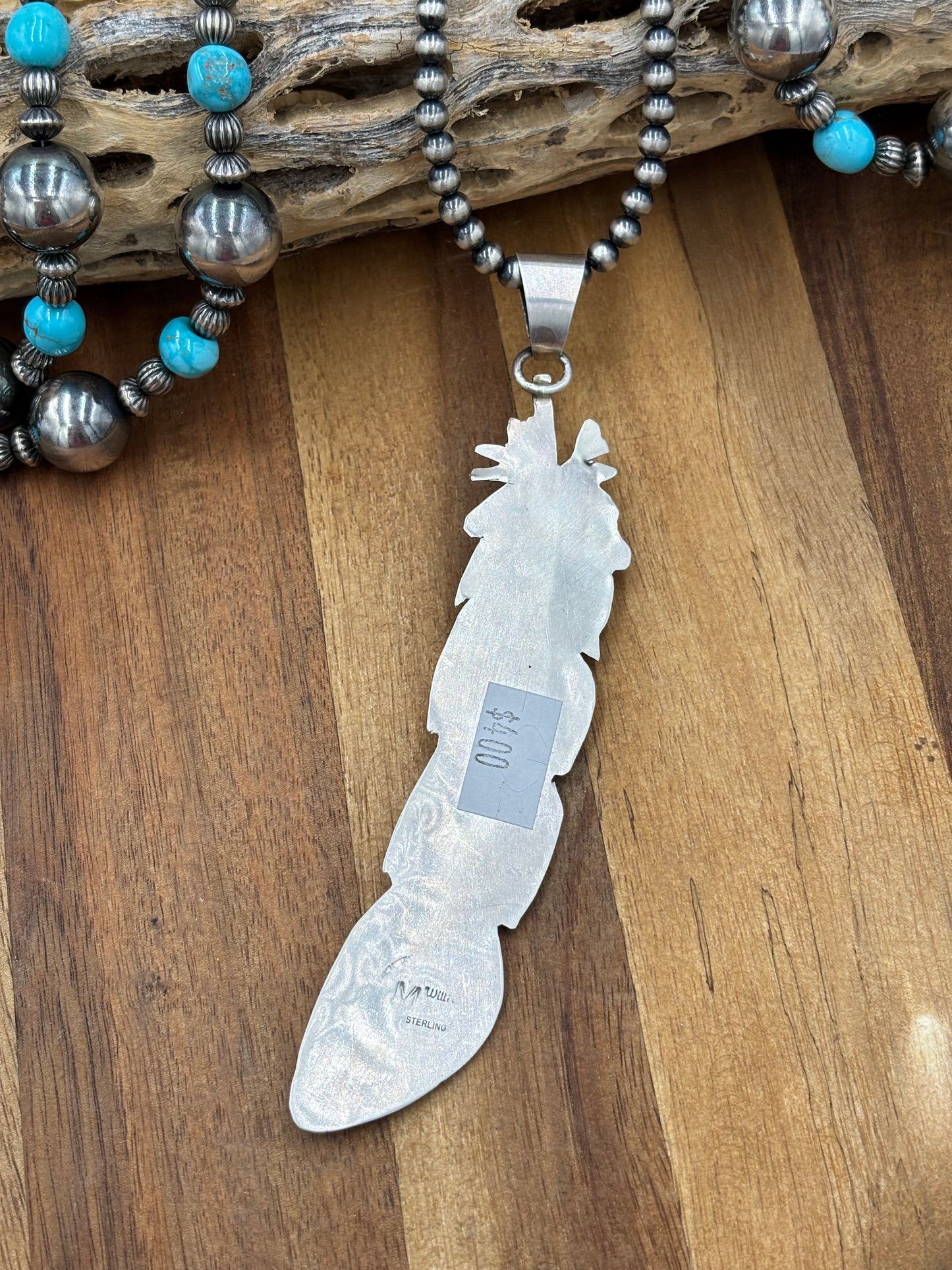 Orange Spiny Feather Pendant by Miranda Willie, Navajo