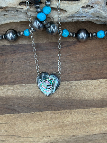Abalone #108-25B Heart Necklace by R Grace, Navajo