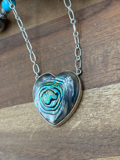 Abalone #108-25A Heart Necklace by R Grace, Navajo