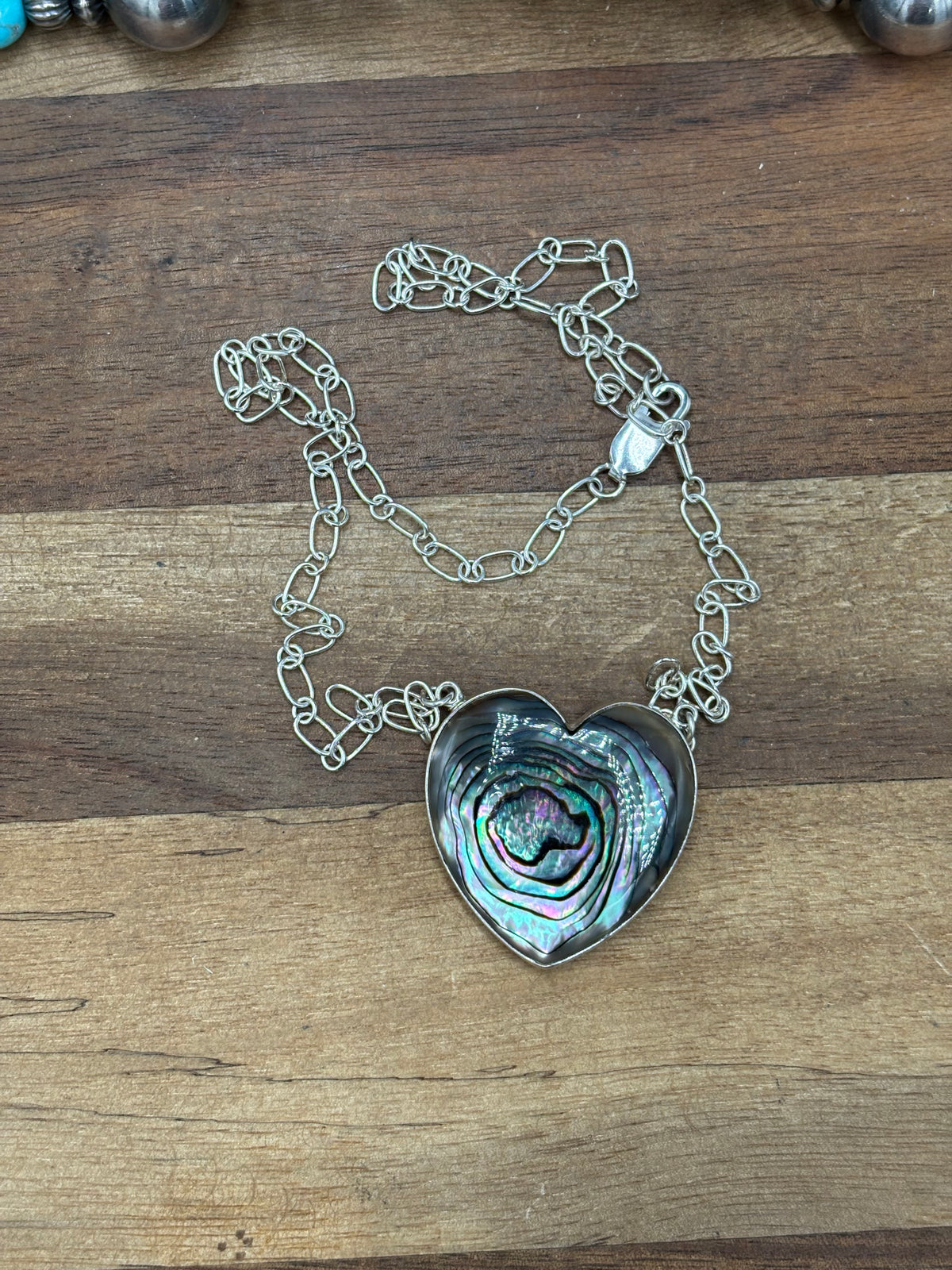 Abalone #108-25A Heart Necklace by R Grace, Navajo